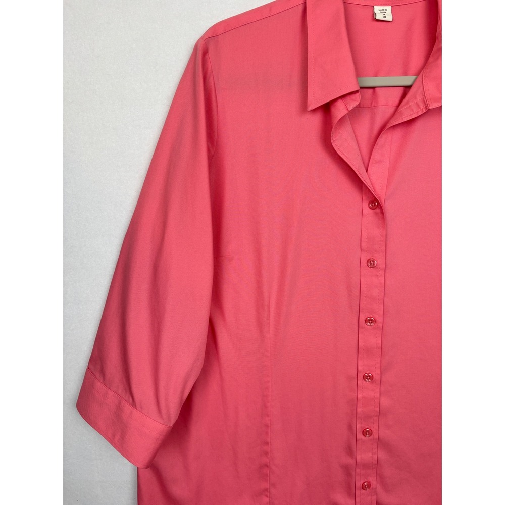 Coldwater Creek Shirt Womens 1X 18 No Iron Button Up 3/4 Sleeve